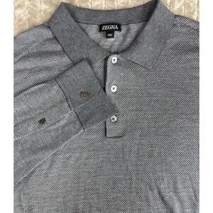 Zegna Mens Size 56 / XXL ‎ Gray Cotton/Silk Long Sleeve Polo Shirt